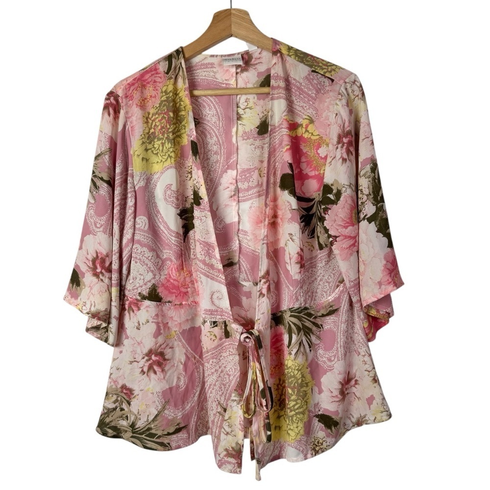 New York & Company Soho‎ Pink Floral Y2K Short Sleeve Kimono S